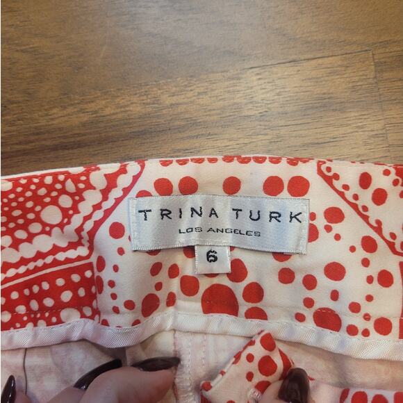 Trina Turk Geometric Print Cropped Kick-Flare Pants White Red – Size 6 NWOT - Picture 8 of 11